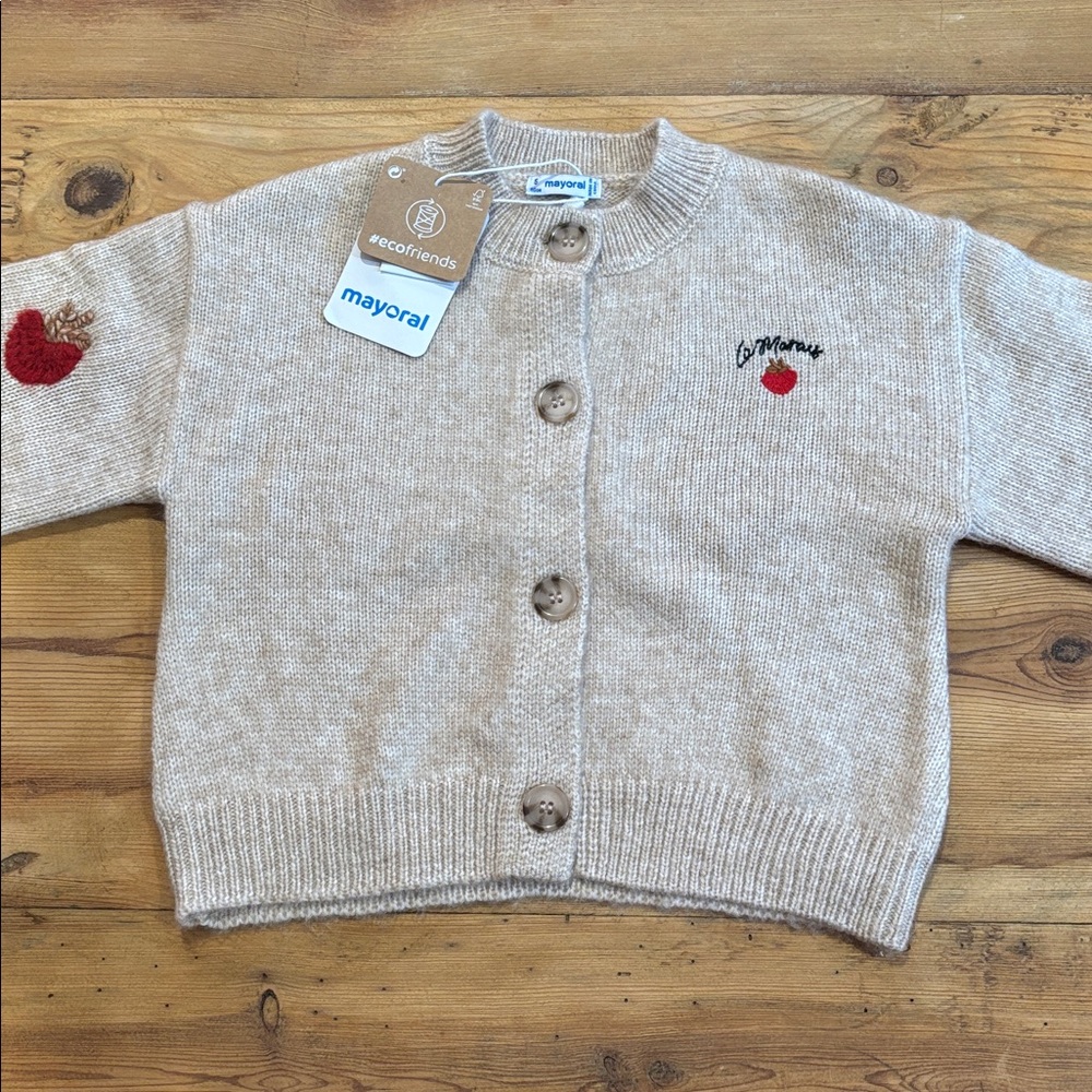 New! MAYORAL 5 Knit Cardigan Le Marais Apple Embroidered Sweater